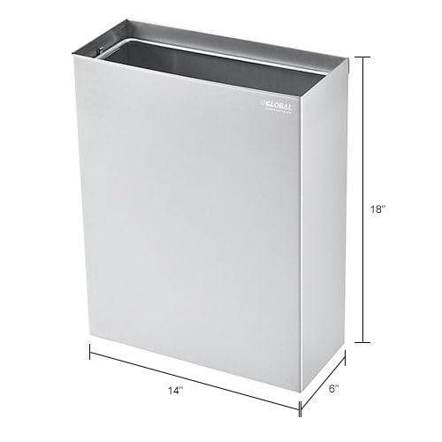 Indoor Wall Mount Trash Can by Global Industrial – 6"L x 14"W x 18"H, 6.4 gallons, Stainless Steel, Satin, Model 641437SS