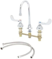 T&S Brass B-2866-05-KIT-M6 Master Pack (6) B-2866-05-KIT, Widespread Faucet, 8" Deck Mount, QT Eternas w/ Spring Checks, 4" Handles, Swivel Gooseneck, 2.2 GPM Aerator & 24" Flexible Supply Hoses