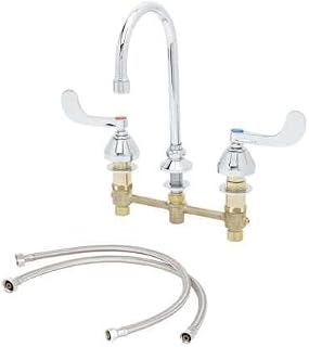 T&S Brass B-2866-05-KIT-M6 Master Pack (6) B-2866-05-KIT, Widespread Faucet, 8" Deck Mount, QT Eternas w/ Spring Checks, 4" Handles, Swivel Gooseneck, 2.2 GPM Aerator & 24" Flexible Supply Hoses