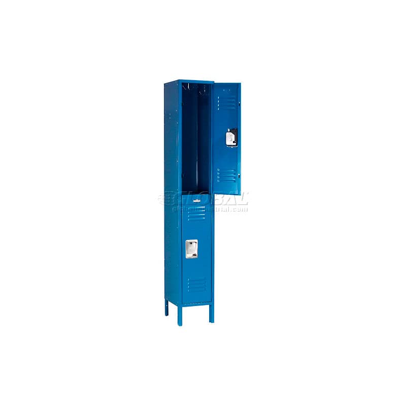 Global Industrial Infinity Two-Tier Two-Door Locker with Recessed Handle & by Nexel – 12 inches x 15 inches x 78 inches, Stainless Steel, Blue, Model ID152KDBL