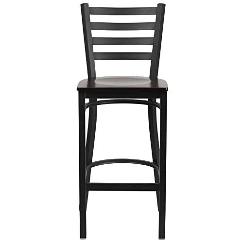 Flash Furniture Walnut Wood Seat/Black Metal Frame / Set of 2 / Traditional Barstools