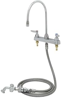 T&S Brass B-1172-T Work Board Faucet, Deck Mount, 8" Centers, Gooseneck, Diverter, Side Spray with Rose Spray