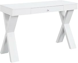 White Desk with Drawer, MDF and Particle Board Construction, Spacious Workspace, Modern Design, Ideal for Office and Study Rooms
