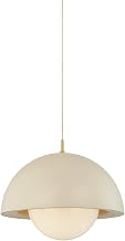 Mitzi Jolene Pendant | Aged Brass and Textured Bisque Finish | Modern Dome Silhouette | White Opal Glass Diffuser | Sculptural Geometric Ceiling Light | 18.5" W x 15.25" H | H1085701B-AGB/TBQ
