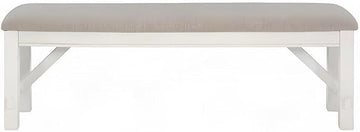 Furnifact Distressed-Finish Rubberwood Dining Bench with Foam-Padded Seat, Upholstered Entryway Bench for Bedroom End of Bed, White