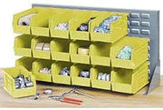 Global Industrial Louvered Bench Rack with (18) Yellow Premium Stacking Bins, 36x15x20