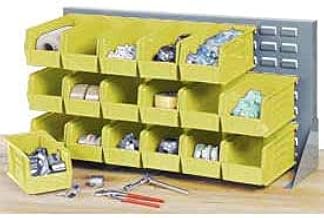 Global Industrial Louvered Bench Rack with (18) Yellow Premium Stacking Bins, 36x15x20