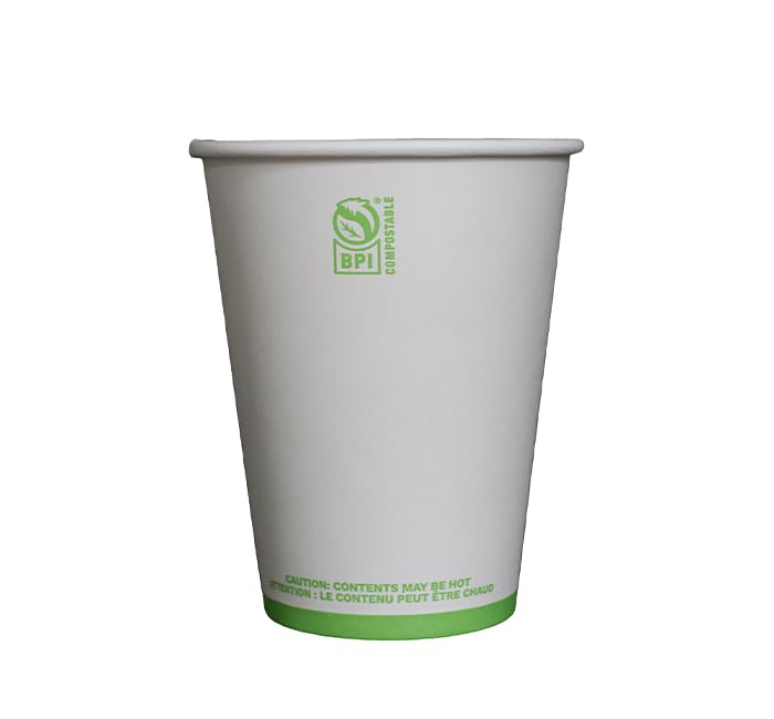 White Compostable Paper Hot Cup by KITCH24/7 – 12.0 fluid_ounces, Paper, White, Pack of 1000, Model KC-SC12W