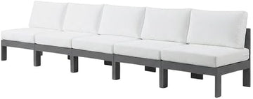 White Fabric Outdoor Patio Modular Sofa, 1-Piece Sectional, Cushioned, Weather-Resistant Upholstery, Contemporary Style for Outdoor Living