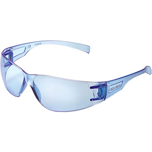 Frameless Safety Glasses by Global Industrial – 6.5"L x 5.3"W x 1.65"H, Blue Lens, Pack of 12, Model VSS-9350BLHC