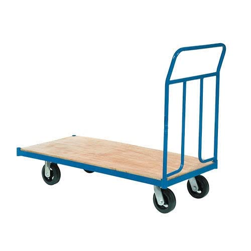 Wood Deck Platform Truck w/Removable Handles by Global Industrial – 25"L x 23.5"W x 9.45"H, Plywood Deck with Steel Frame, Blue, Model 241683