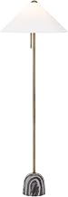 Troy Lighting Millbrae Floor Lamp | Patina Brass Finish | Black Marble Base with Natural Veining | Off White Linen Shade | Neoclassical Luxury Plug-in Floor Light | 22" W x 64.25" H | PFL5064-PBR
