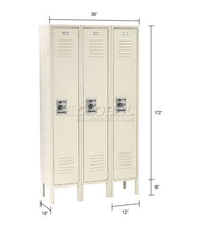 Infinity Single-Tier Three-Door Locker with Recessed by Global Industrial – 12x18x72 inches, Alloy Steel, Tan, Model 254120TN