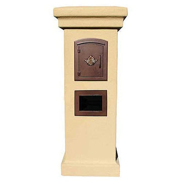 Manchester Stucco Locking Column Mailbox by Qualarc – 26.5"L x 26.5"W x 60"H, stucco, Burnt Tuscan, W/Bronze, Model STUCOL-1400-BT-BZ