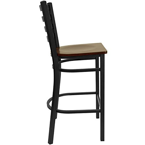 Flash Furniture Mahogany Wood Seat/Black Metal Frame / Set of 1 / Traditional Barstools