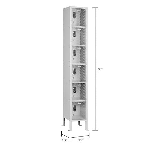 Global Industrial 6-Tier 6 Door Clear View Locker – Digital Lock, 12" Wx18 Dx78 H, Gray, Unassembled