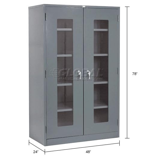 Clear View Storage Cabinet with Locking Handle by Global Industrial – 48" W x 24" D x 78" H, Alloy Steel, Grey, Model 237621GY