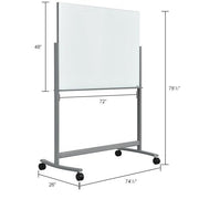 72" W x 48" H Mobile Double Sided Glass Whiteboard by Global Industrial – 63"W x 78.5"H, Glass, White, Model ZB-3