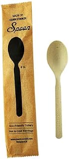 PacknWood 210CVPL633BBW Bamboo Fiber Plus PLA Spoon Individually Wrapped in Paper Wrapper, Ochre - 500 Piece