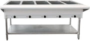 Open Well Electric Steam Table 72"" with Cutting Board and Adjustable Undershelf, 5 Pans, Omcan 46648, Large