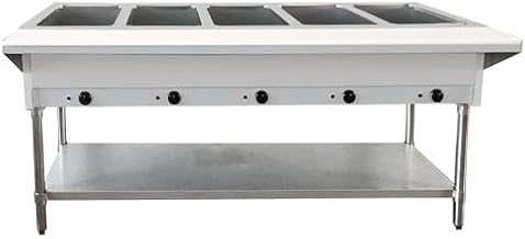 Open Well Electric Steam Table 72"" with Cutting Board and Adjustable Undershelf, 5 Pans, Omcan 46648, Large