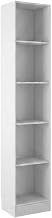 Furnifact White Tall 5 Shelf Bookcase - Stylish Narrow Bookshelf for Home or Office