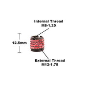 E-Z LOK 10.4mm / M8-1.25 Internal Threads, M12x1.75 External Threads, 12.50 mm Length / Red Thread Locking Inserts