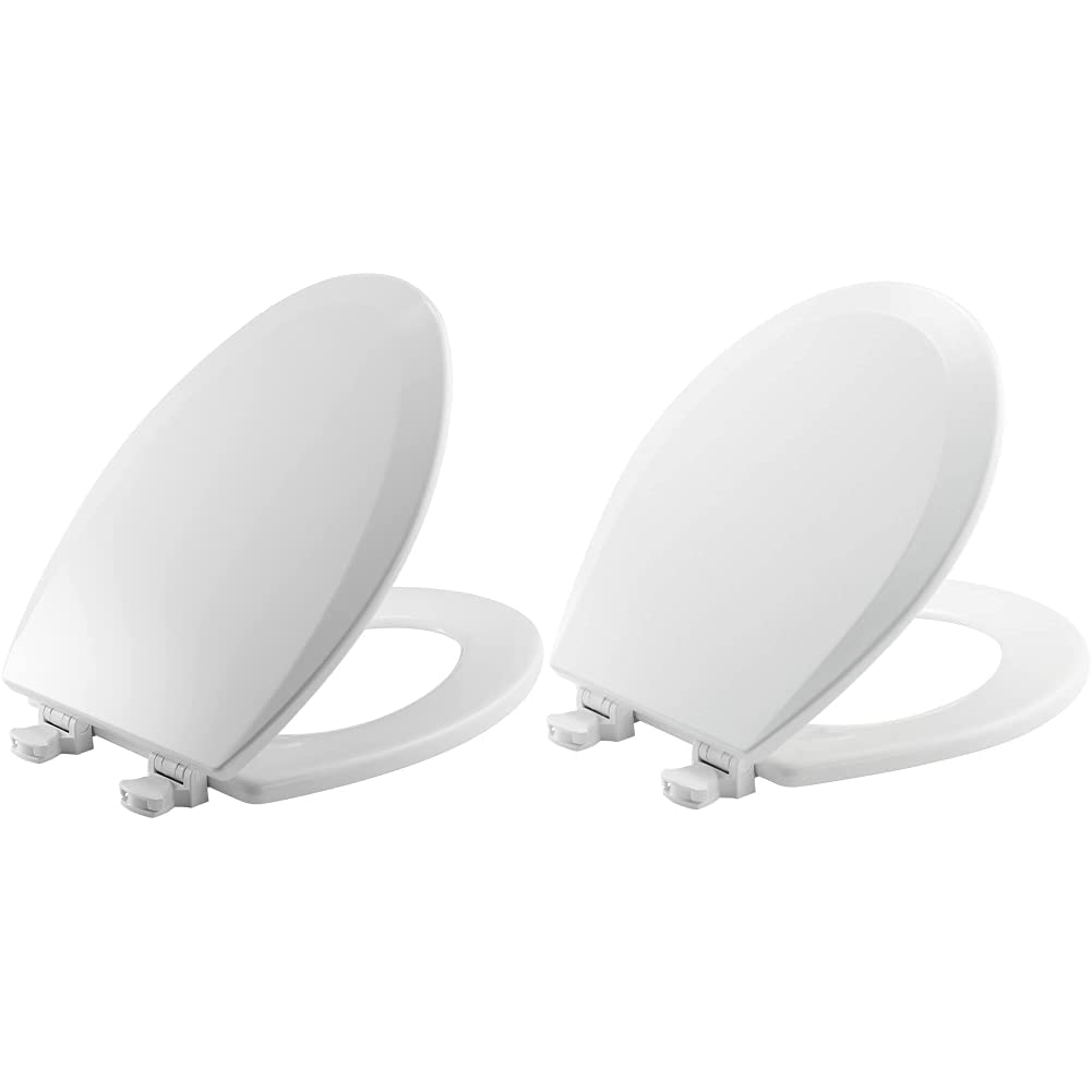 Toilet Seat Bundle with Easy Clean & Change Hinges | Elongated & Round Seats by Bemis – Plastic, White
