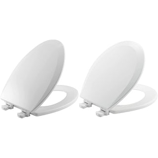Toilet Seat Bundle with Easy Clean & Change Hinges | Elongated & Round Seats by Bemis – Plastic, White