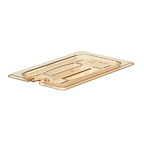 40HPCHN150 H-Pan Amber 1/4 Size Notched Food Pan Cover w/Handle by Cambro – High Heat Plastic, Amber, Model 40HPCHN-150