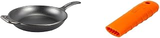 BOLD 12 Inch Seasoned Cast Iron Skillet + Lodge BOLD Silicone Hot Handle Holder - Fiery Orange