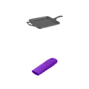 BOLD 12 Inch Seasoned Cast Iron Square Griddle + Lodge BOLD Silicone Hot Handle Holder - Vivid Purple – 12", Cast Iron, Square Griddle + Silicone Hot Holder - Vivid Purple