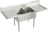 Elkay SS8248LR0 Commercial 96" x 27-1/2" Floor Mount Double Compartment Scullery Sink with Drainboard