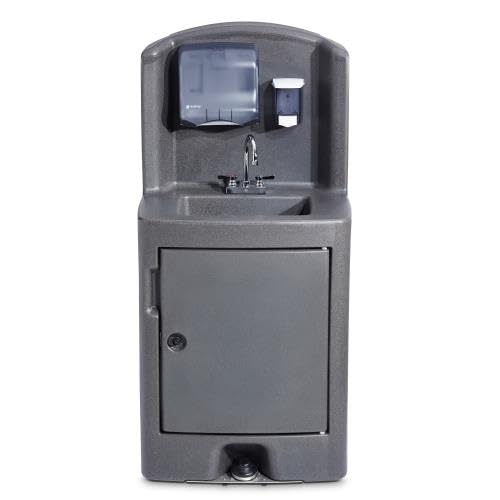 Cold Water Foot Pump Sink by Crown Verity – 5.0 gallons, Polyethylene, Gray, Model CV-PHS-5C