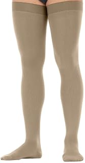 JOBST forMen Dotted Thigh High 20-30 mmHg Compression Socks, Closed Toe, Khaki, Large, Long