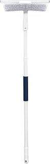 UNGER 12” Outdoor Window Scrubber and Squeegee Kit with 5’ Telescopic Pole for High Access, Cleaning Supplies for Mirrors and Glass Surfaces, Machine Washable Sleeve