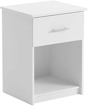 Furnifact White Bedroom Nightstand, One Drawer, Wood Construction, Sturdy Build, Easy to Assemble, Contemporary Design, Bedroom Storage