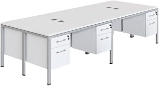 Boss Office Products Boss Office Simple System 66" x 24" Quad Desks with (4) Pedestals in White