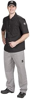 Chef Revival Shortsleeve Black Cook Shirt, 6 Front Snap Buttons