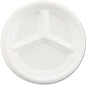Boardwalk 9FPL3C White Non-Laminated Foam Plate with 3 Compartment, 9" Diameter, Case of 500