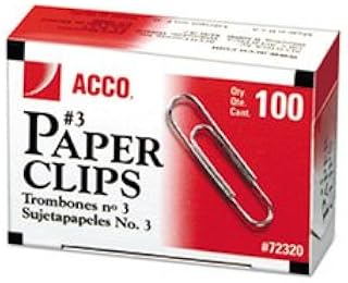 ACCO Brands ACCO Economy #3 Paper Clips, Small, Smooth Finish, 15/16 Inches Long, Silver, 1 Box of 100 Clips (72320)
