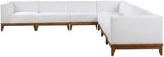 White Fabric Outdoor Patio Modular Sectional, All-Weather Durable Outdoor Furniture, Comfortable Seating, Acacia Wood Finish