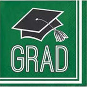 Creative Converting Club Pack Graduation School Spirit Emerald Green Color Printed Beverage Size Paper Napkin, Box of 360 2ply Printed Napkins