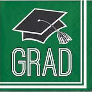 Creative Converting Club Pack Graduation School Spirit Emerald Green Color Printed Beverage Size Paper Napkin, Box of 360 2ply Printed Napkins