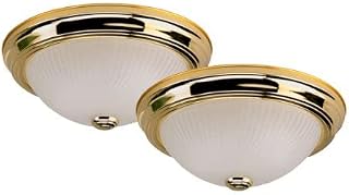 Canarm 11-Inch Flush Mount Ceiling 2-Pack, Frosted Glass with Brass Finish, Easy Install Classic Lighting for Bedroom, Kitchen or Hallway