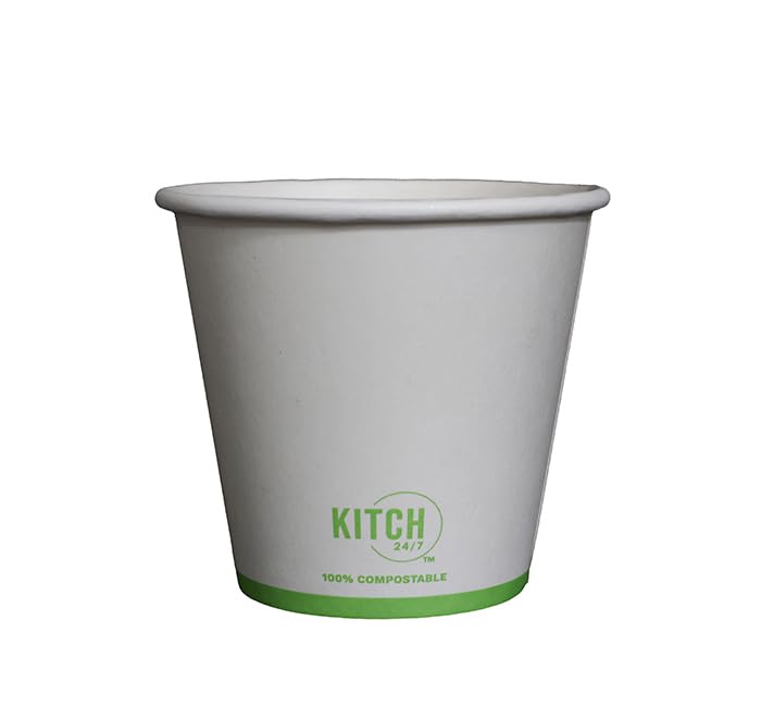 White Compostable Squat Paper Hot Cup by KITCH24/7 – 8.0 fluid_ounces, Paper, White, Pack of 1000, Model KC-SC08-90W