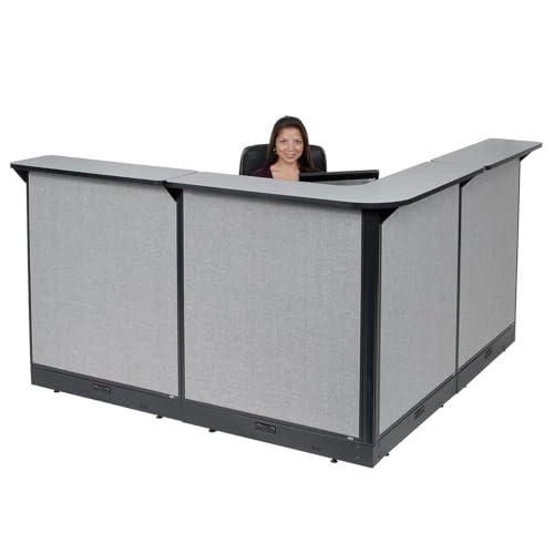 80"W x 80"D x 46"H L-Shaped Electric Reception Station by Global Industrial – Gray, Model 249009EGG