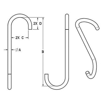 9/16" S-hook by M&W – Steel, Black, Model 14202