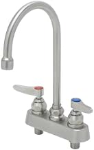 S-1141 4" Stainless Steel Deck Mount Workboard Faucet with Stainless Steel Lever Handles, 6" Stainless Steel Swivel Gooseneck and 2.2 GPM Stainless Steel Aerator