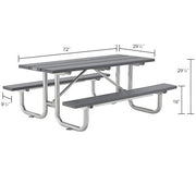 6' Rectangular Outdoor Picnic Table by Global Industrial – 74.25 inches x 30.25 inches x 18.7 inches, Recycled Plastic & Steel, Grey, Model 271670GY